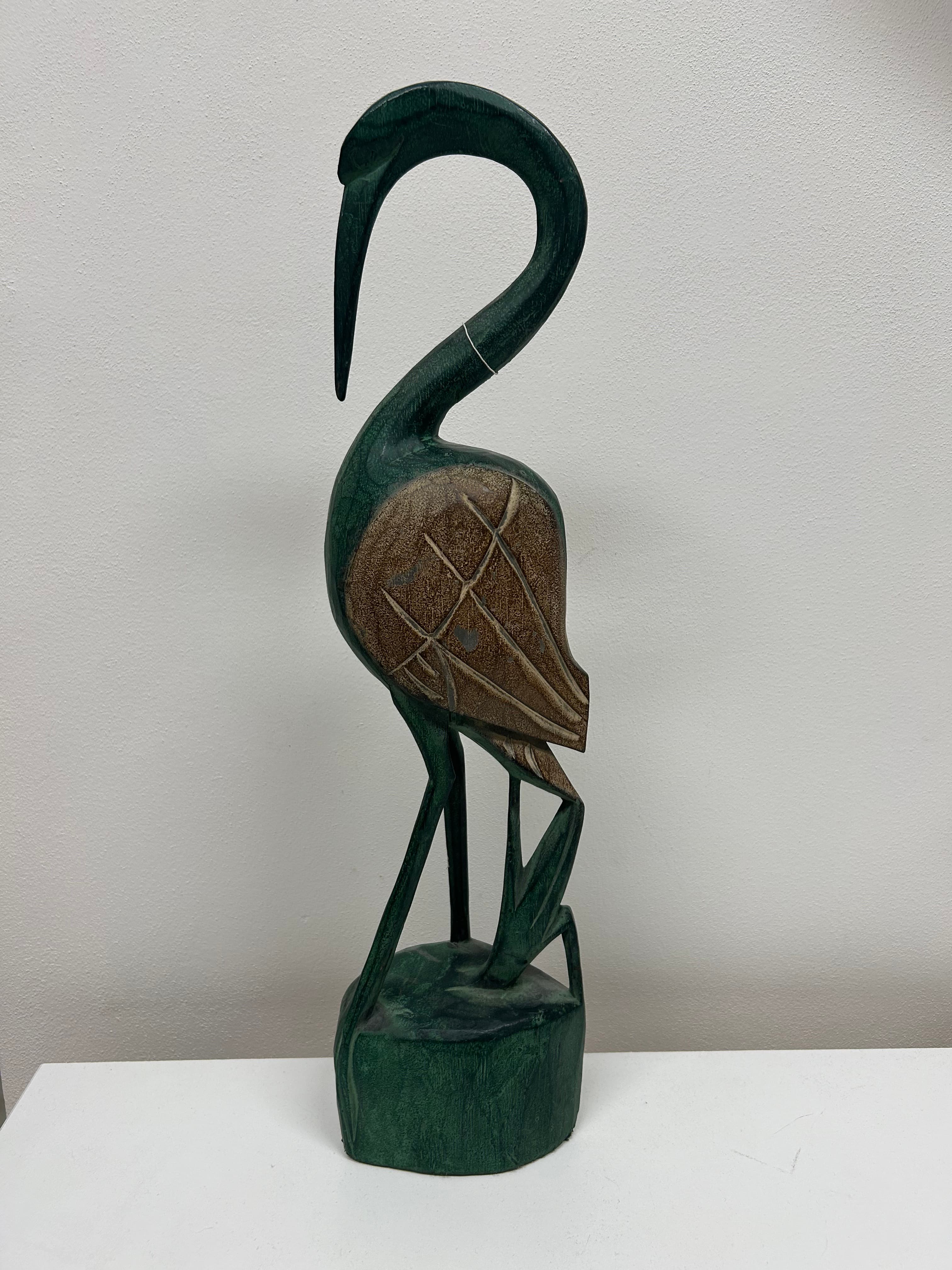 Dřevěná socha volavky — zelená
