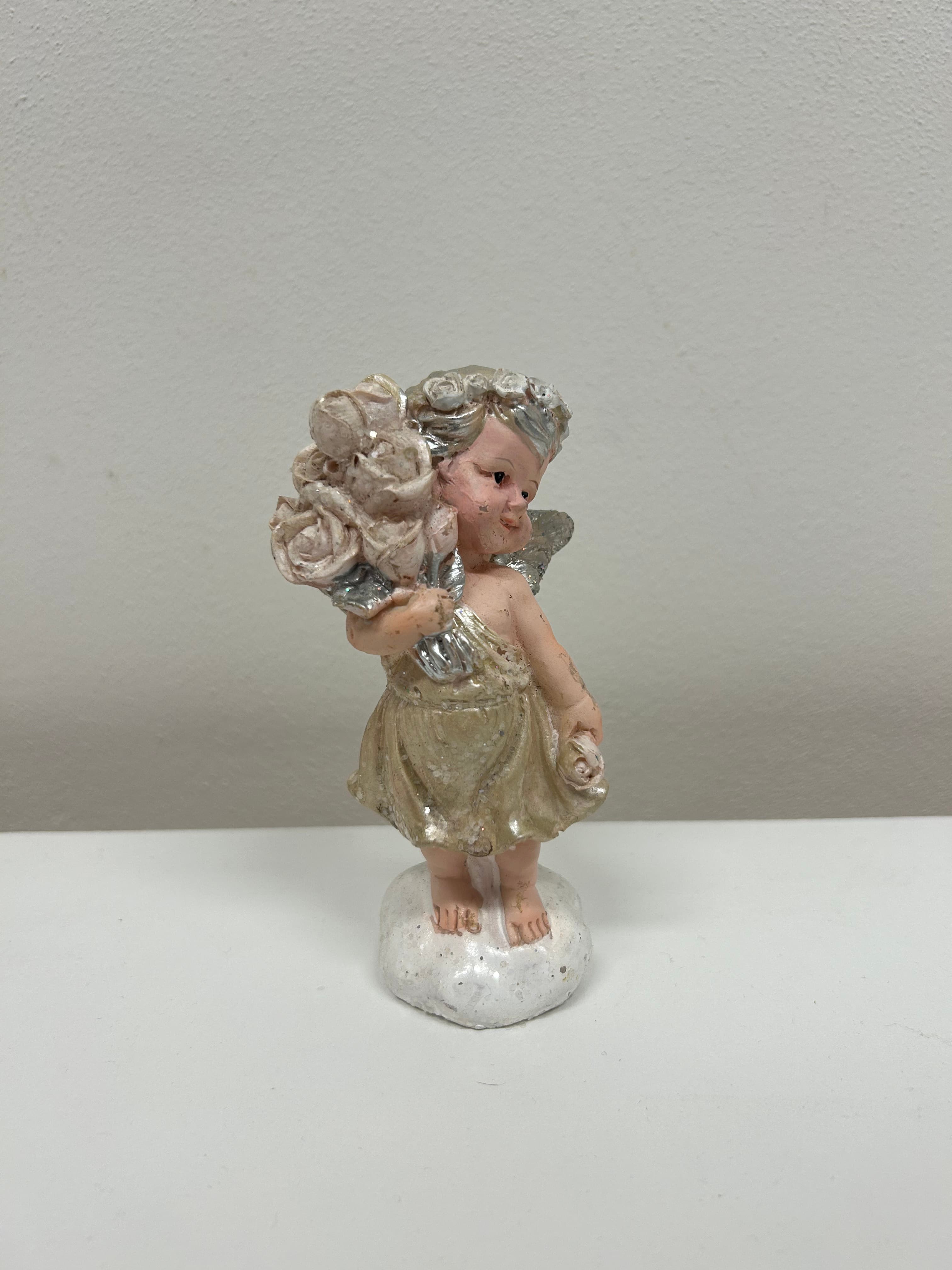 Andílek s růžemi — stříbrno-zlatá patina