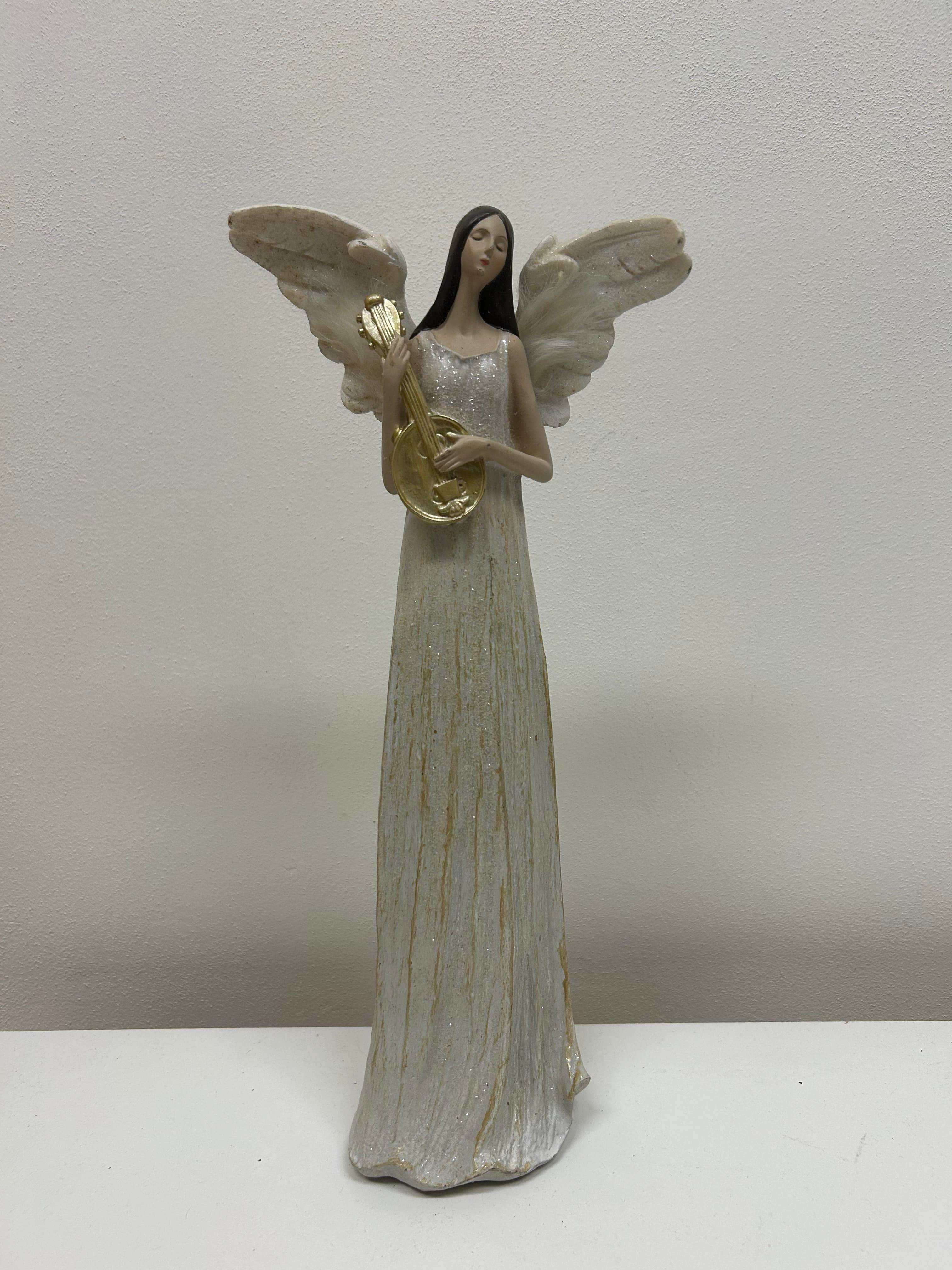 Andílek s mandolínou — bílý s třpytkami 2